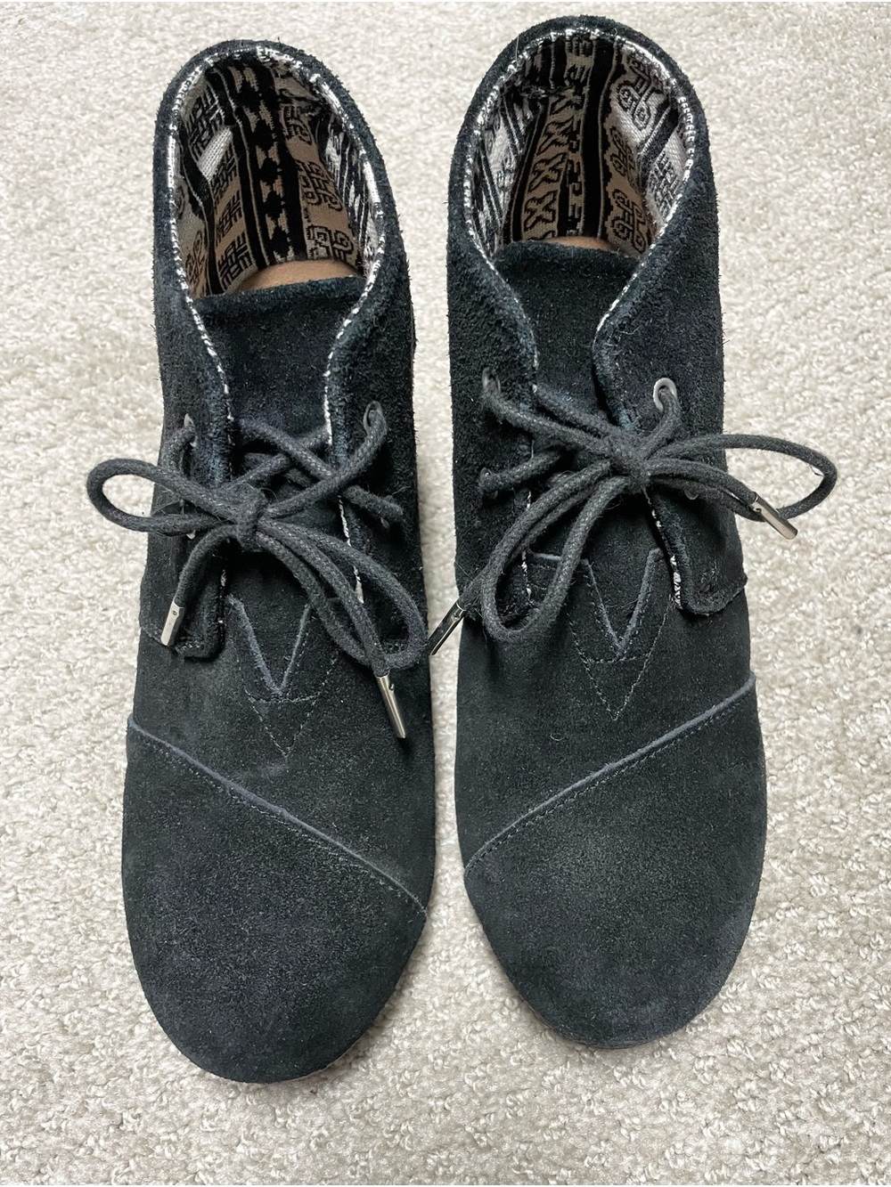 Toms Black Suede Lace-Up Ankle Booties